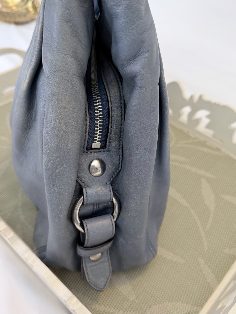 COACH Madison Maggie Denim Blue Loved Leather Hobo Y2K Shoulder Bag Purse 14336 - Picture 11 of 16